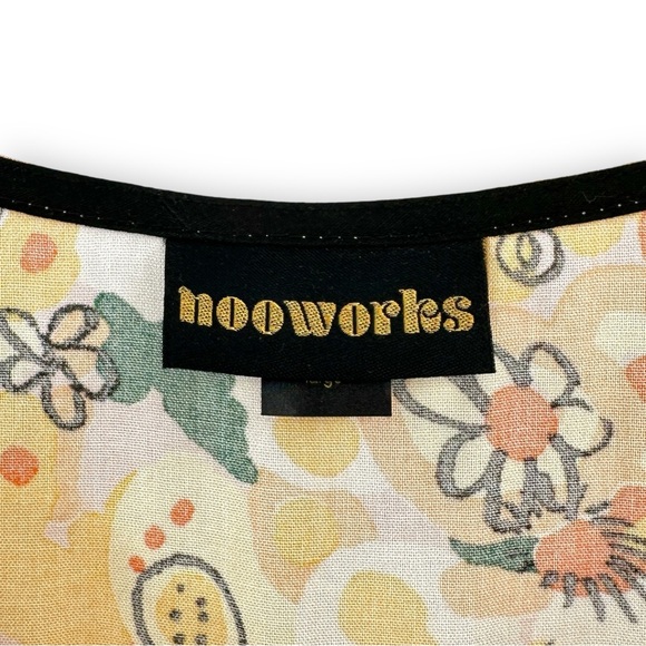 Nooworks Yellow Pink Green Printed Sleeveless Midi Length “Vacation” Dress sz L - Picture 3 of 6